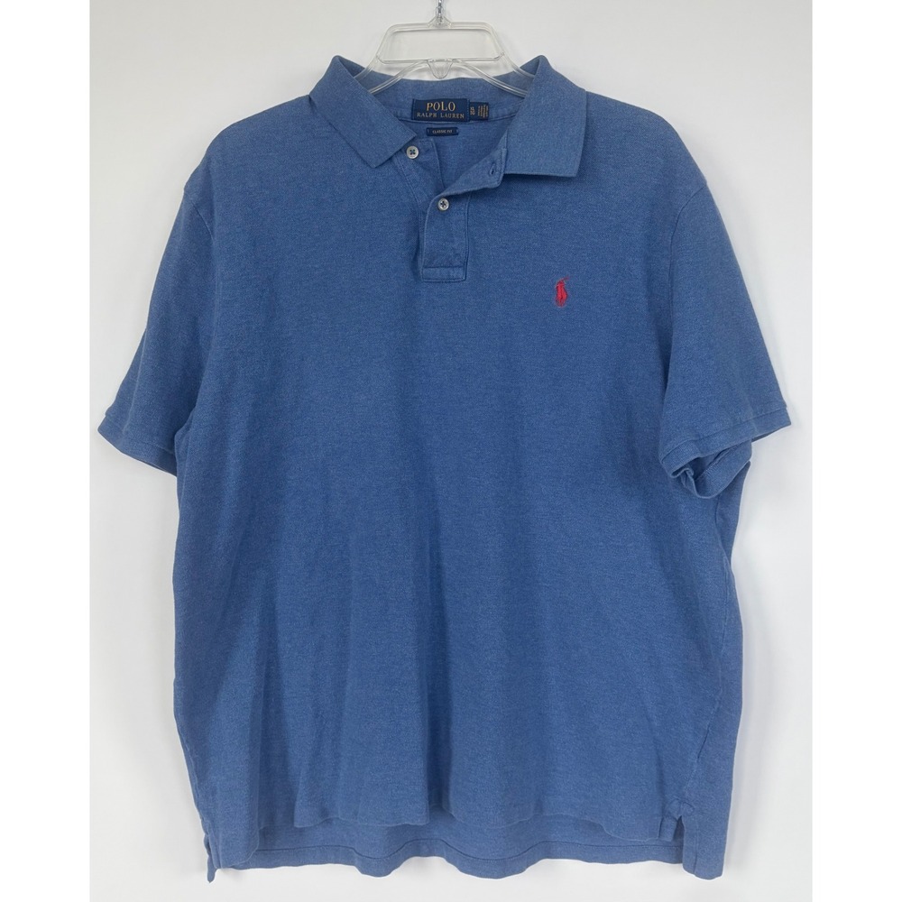Polo Ralph Lauren Mens Classic Fit Blue Heather Short Sleeve Polo Shirt XL